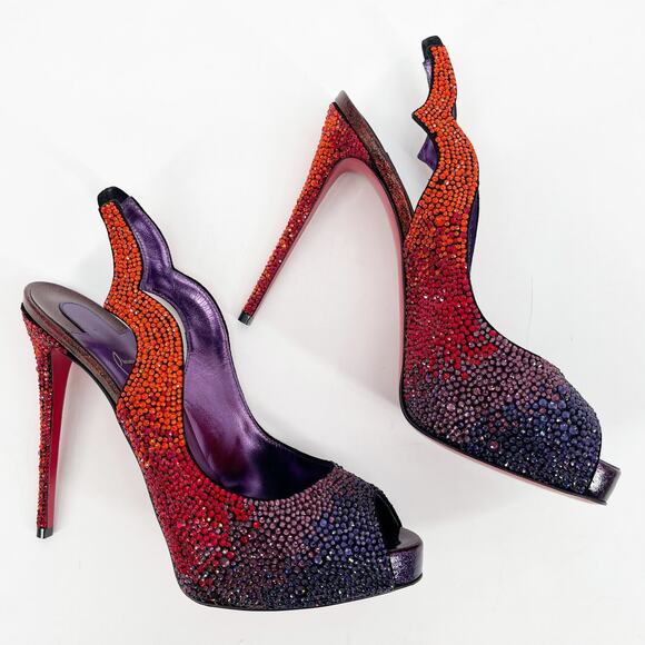 Christian Louboutin Hot Chick Limited Edition Ombre Strass Slingback Heels 38.5 - Picture 3 of 12